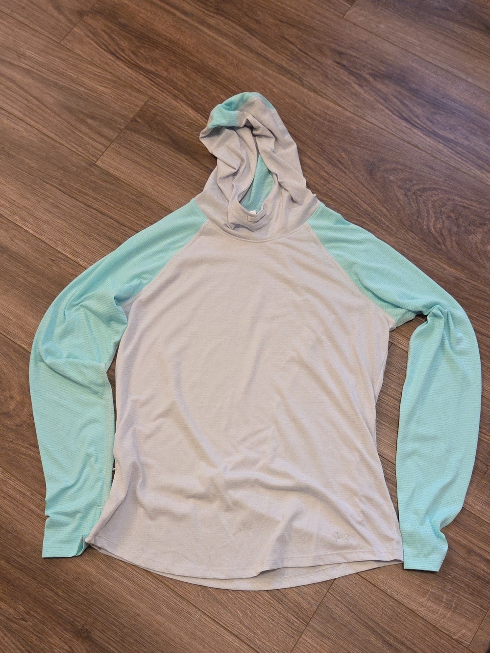 Under Armour Light Gray and Mint Run Hooded Top